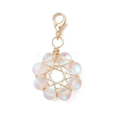 Star Copper Wire Wrapped Synthetic Moonstone Pendant Decorations HJEW-JM03027-1