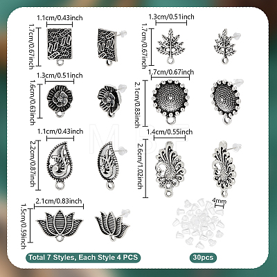 28Pcs 7 Styles Tibetan Style Alloy Stud Earring Findings TIBE-PH0002-61-1