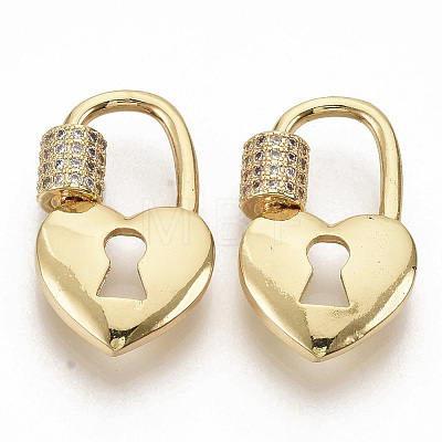 Brass Micro Pave Clear Cubic Zirconia Screw Carabiner Lock Charms ZIRC-S066-008-1