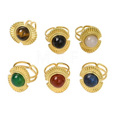 Natural Mixed Stone Finger Rings RJEW-Q822-53G-1