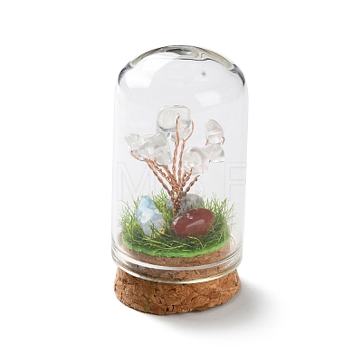 Natural Mixed Gemstone Chips Money Tree in Dome Glass Bell Jars with Wood Base Display Decorations DJEW-K030-02-1