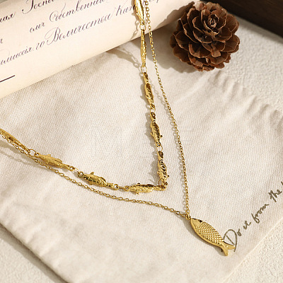Summer Beach 304 Stainless Steel Fish Pendant Double Layer Necklaces for Women WG2FA6C-01-1