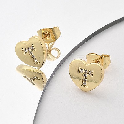 Rack Plating Brass Micro Pave Clear Cubic Zirconia Stud Earrings EJEW-K299-01G-T-1