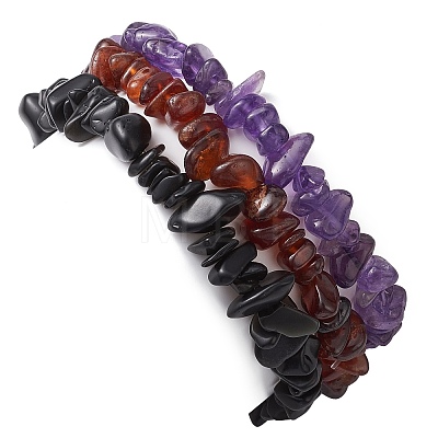 3Pcs 3 Styles Natural Amethyst & Garnet & Obsidian Chips Stretch Bracelets Sets BJEW-JB11076-10-1