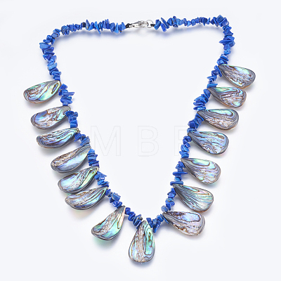 Lapis Lazuli and Abalone Shell/Paua ShellBib Statement Necklaces NJEW-P212-09-1
