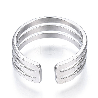 304 Stainless Steel Triple Line Open Cuff Ring X-RJEW-N040-19-1