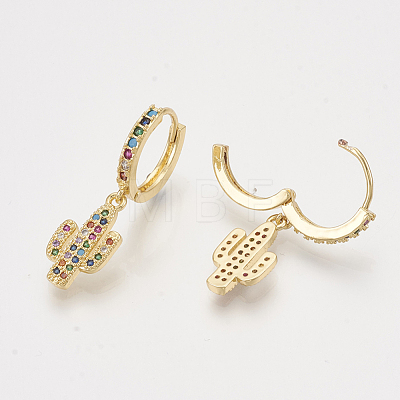 Brass Cubic Zirconia Dangle Hoop Earrings EJEW-S201-143-1