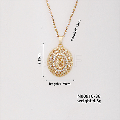 Vintage Brass Micro Pave Cubic Zirconia Oval with Human Pendant Necklace for Women GK2514-1-1