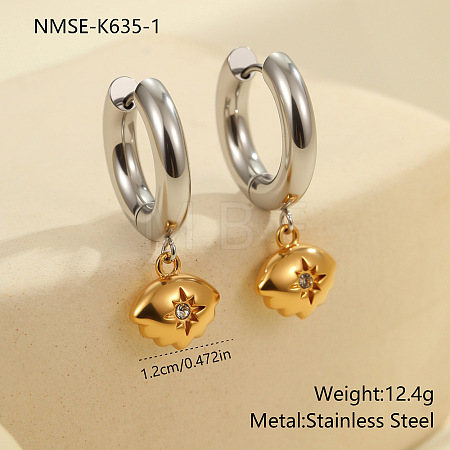Christmas 304 Stainless Steel Clear Cubic Zirconia Two Tone Hoop Earrings FS-WG279DA-01-1