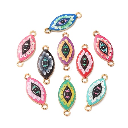 Printed Flower Alloy Enamel Evil Eye Links Connector Charms FIND-G118-03G-1