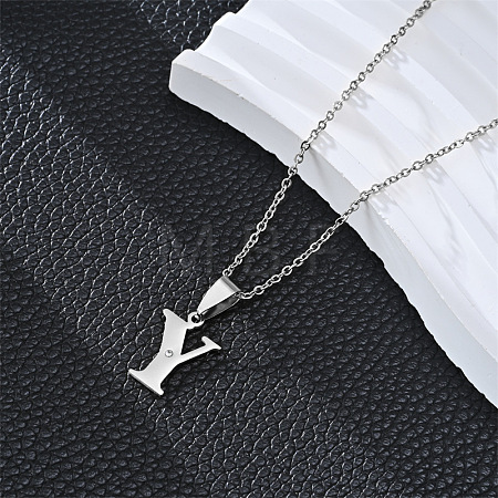 201 Stainless Steel Crystal Rhinestone Initial Pendant Necklaces FS-WG28760-19-1