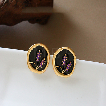 Brass Enamel Oval & Flower Stud Earrings WG2CA86-01-1