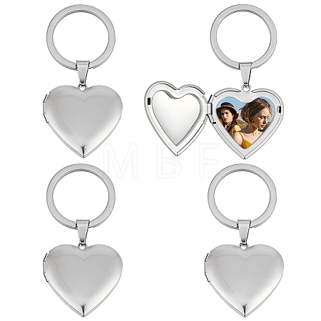 4Pcs 316 Stainless Steel Heart Locket Pendant Keychains KEYC-PH01618-1