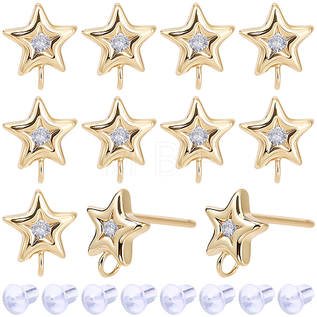 16Pcs Brass Micro Pave Clear Cubic Zirconia Stud Earring Findings MAK-SC0001-20B-1