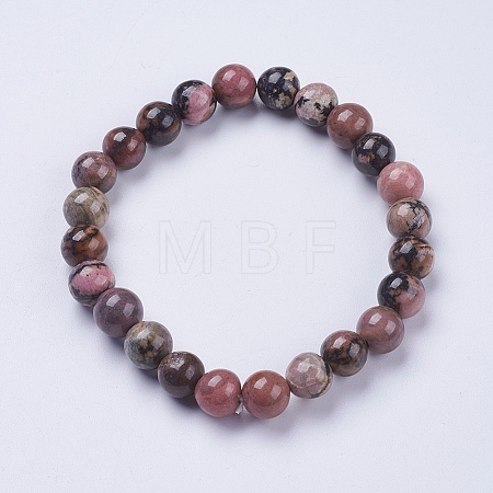 Natural  Rhodonite Beaded Stretch Bracelets BJEW-I253-8mm-26-1