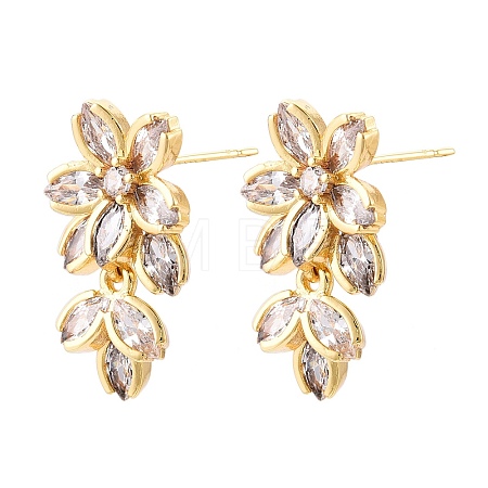 Flower Glass Brass Stud Earrings EJEW-N054-63G-1