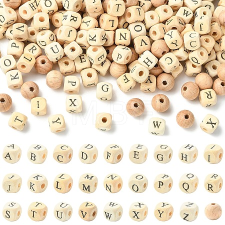 310Pcs 27 Styles Printed Natural Wood Beads WOOD-YW0001-84-1
