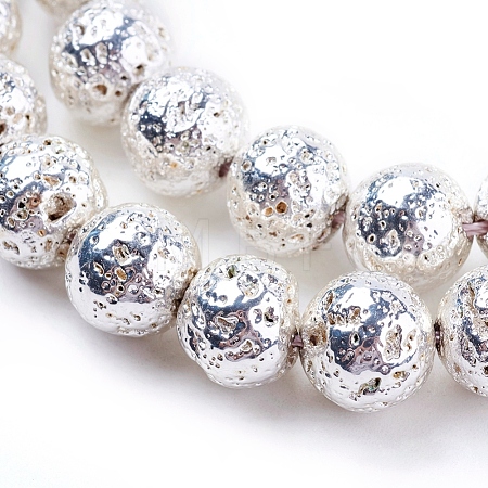 Electroplated Natural Lava Rock Bead Strands G-E429-01-12mm-S-1