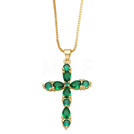 Colorful Zircon Cross Necklace Hip Hop Fashion Diamond Sweater Chain NKB266 ST9119898-1