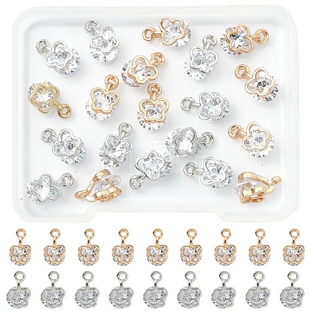 20Pcs 2 Colors Alloy Clear Cubic Zirconia Charms ZIRC-YW0001-38-1