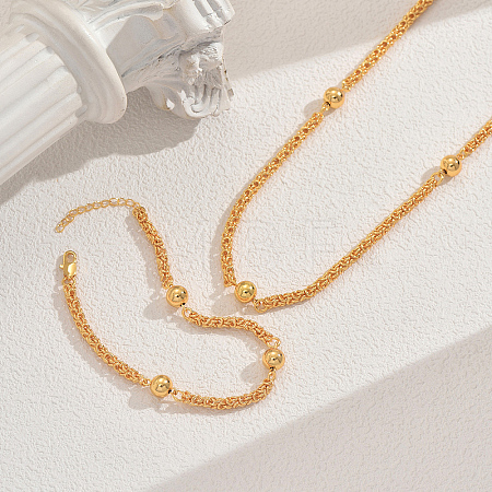 Brass Round Bead Necklaces & Bracelets Set for Women QP2137-1