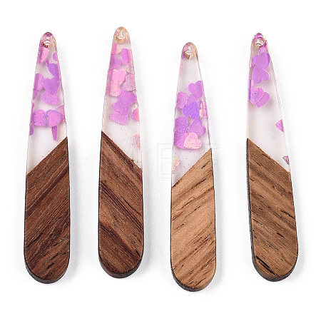 Transparent Resin & Walnut Wood Pendants RESI-N039-64C-1