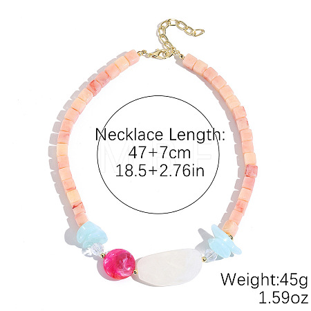 Resin Oval Cube Beaded Necklaces with Alloy End Chains WG28E0B-03-1