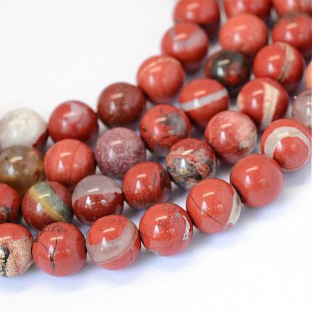 Natural Red Jasper Round Bead Strands G-E334-8mm-27-1