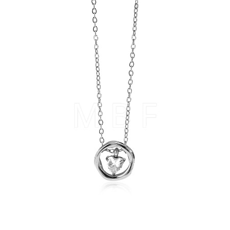 304 Stainless Steel Pave Clear Cubic Zirconia Ring with Heart Pendant Necklaces for Women WG58E99-02-1
