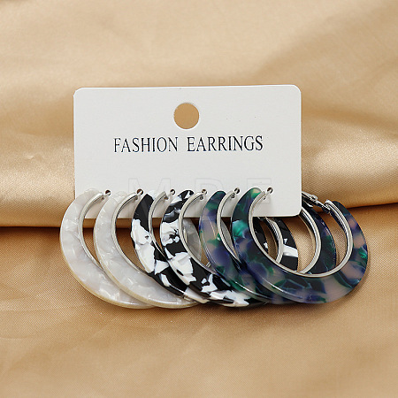 3 Pairs Alloy Acrylic Hoop Earrings FS-WG99021-03-1