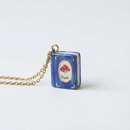 304 Stainless Steel Enamel Book Pendant Necklaces WGBBB26-03-1