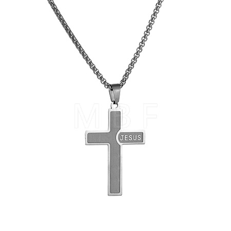 201 Stainless Steel Religion Jesus Cross Pendant Box Chain Necklaces WGEADA0-01-1