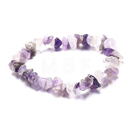 Natural Amethyst Chips Beaded Stretch Bracelet for Women PW-WG72437-10-1