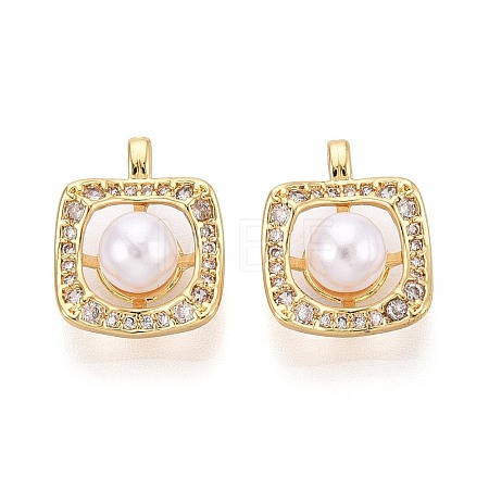 Brass Micro Pave Clear Cubic Zirconia Pendants KK-T080-57G-1