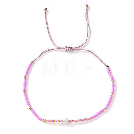 Bohemian Style Adjustable Faux Pearl & Glass Seed Bead Braided Bead Bracelets for Women OE9655-2-1