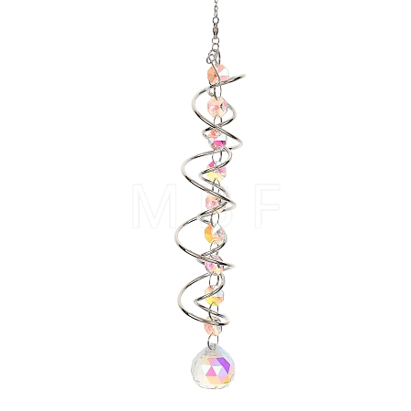 Iron Spiral & Glass Octagon & Teardrop Hanging Suncatchers HJEW-F025-01G-02-1