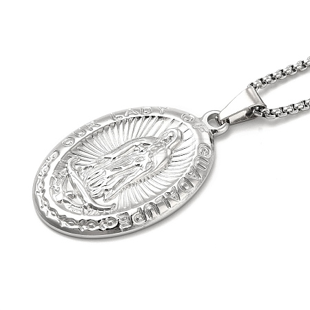Non-Tarnish Stainless Steel Virgin Mary Pendant Necklace with Box Chains for Women LS-NJEW-E066-01P-1