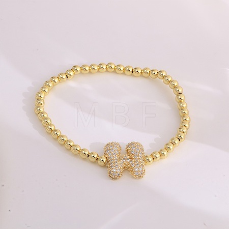 Brass Micro Pave Clear Cubic Zirconia Beaded Stretch Bracelets for Women FS-WGB95F4-08-1