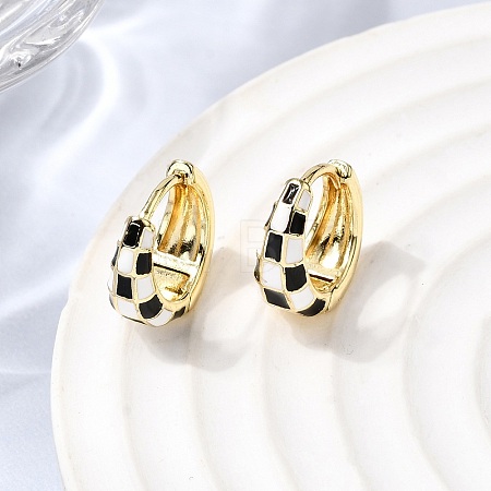 Tartan Pattern Brass Enamel Hoop Earrings for Women EJEW-G460-01G-1