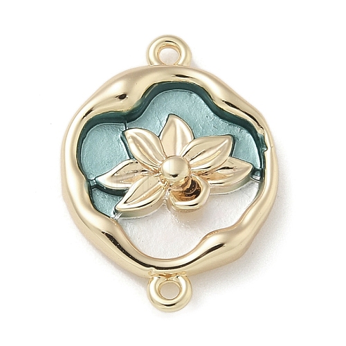 Brass Enamel Oval with Flower Connector Charms KK-M308-06G-02-1