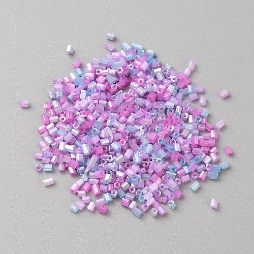 Opaque Colours Glass Hexagon Bugle Beads GLAA-TAC0005-008B-1