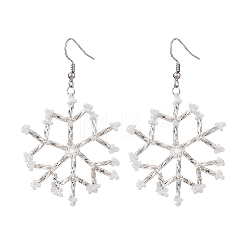 Glass Snowflake Dangle Earrings EJEW-MZ00253-01-1