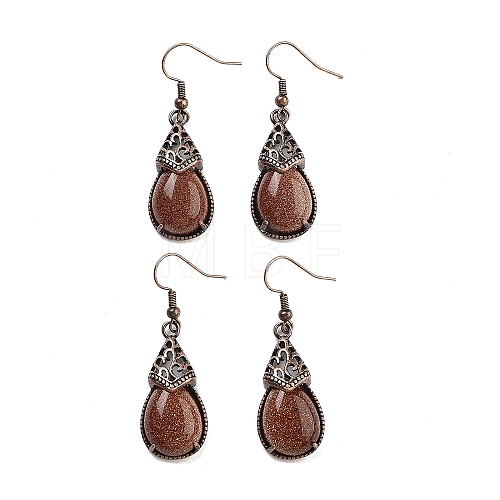 Synthetic Goldstone Teardrop Dangle Earrings EJEW-B055-01R-19-1