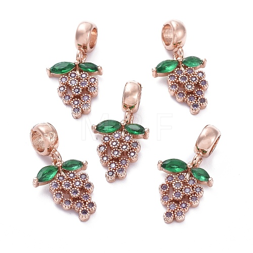 Brass Micro Pave Cubic Zirconia European Dangle Charms ZIRC-F074-05RG-1