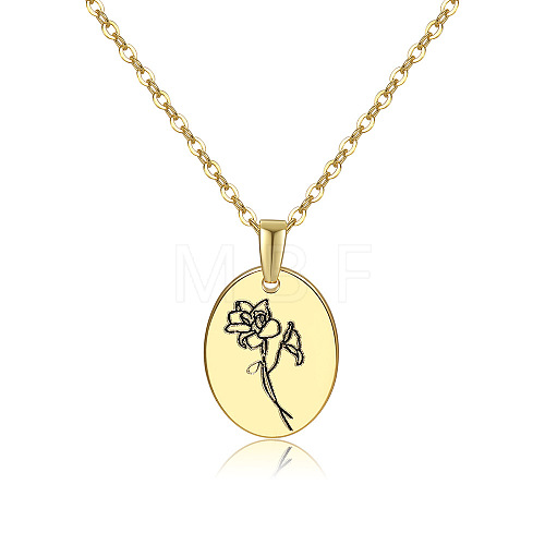 Brass Birth Month Flower Pendant Necklace HUDU-PW0001-034G-1-1