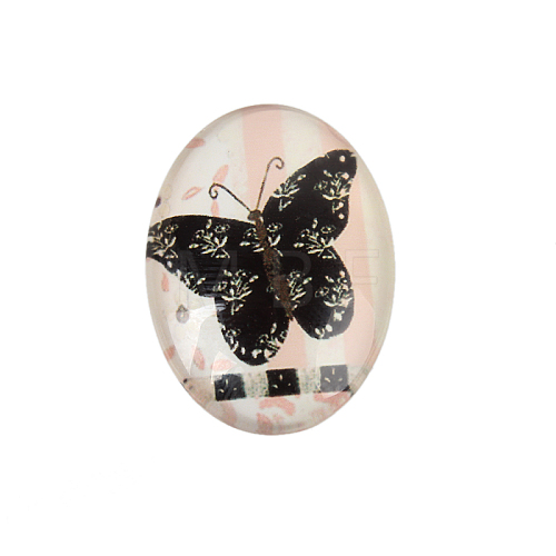Butterfly Printed Glass Oval Cabochons X-GGLA-N003-13x18-C12-1