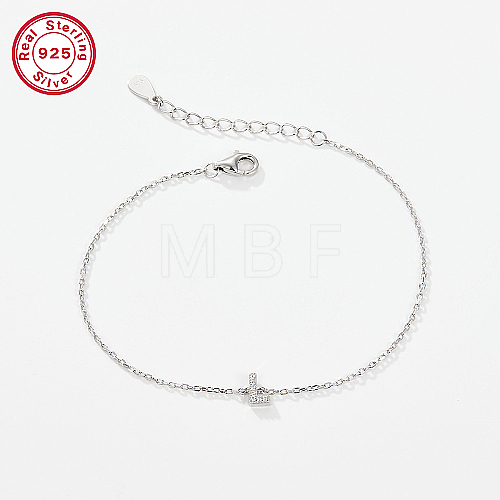 Anti-Tarnish Rhodium Plated 925 Sterling Silver Letter Cubic Zirconia Link Bracelets GI2156-12-1