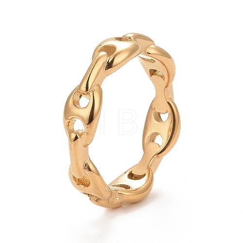 Ion Plating(IP) 304 Stainless Steel Coffee Bean Chain Shape Open Cuff Ring for Women RJEW-C025-33B-G-1
