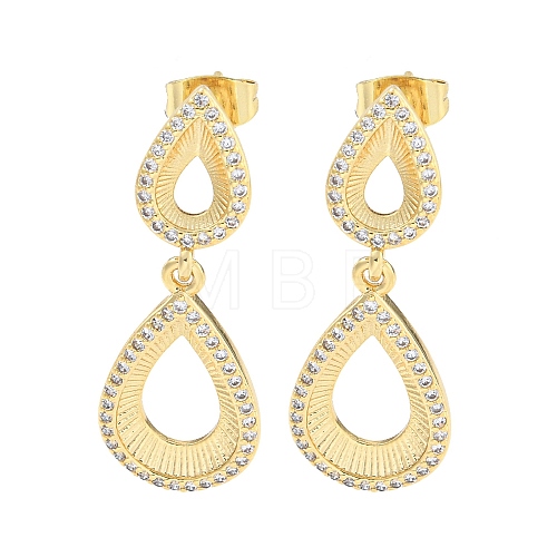 Teardrop Brass Pave Clear Cubic Zirconia Dangle Earrings EJEW-M258-24G-1