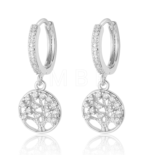 Clear Cubic Zirconia Tree of Life Dangle Hoop Earrings EJEW-OY001-14P-1